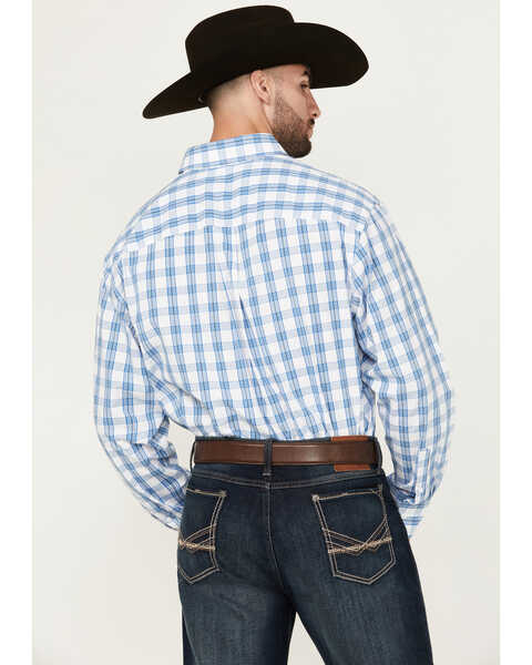 Image #4 - George Strait By Wrangler Men's Plaid Print Long Sleeve Button-Down Stretch Western Shirt  - Tall , White, hi-res