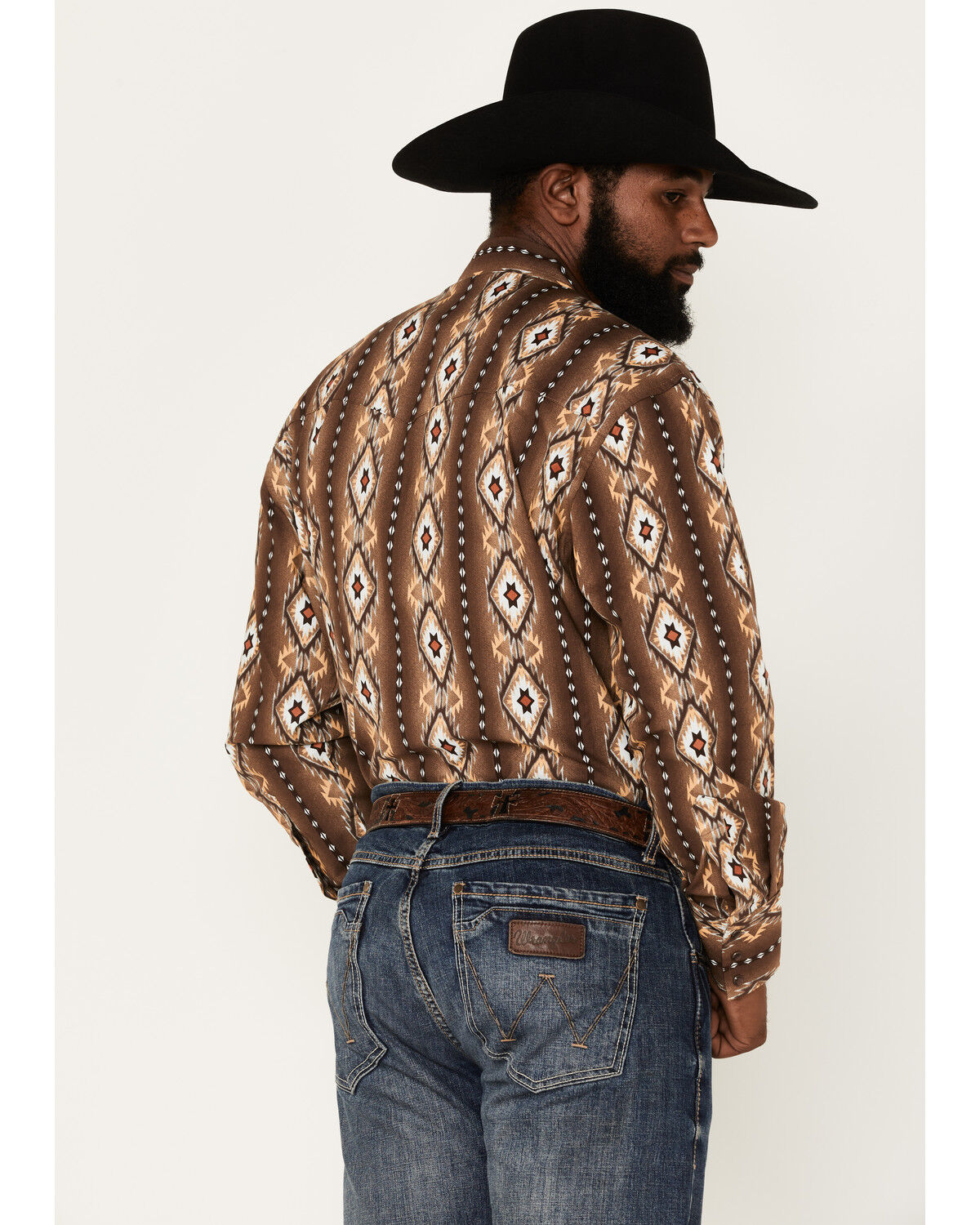 Image #4 - Wrangler Men's Checotah Southwestern Striped Long Sleeve Pearl Snap Western Shirt, , hi-res