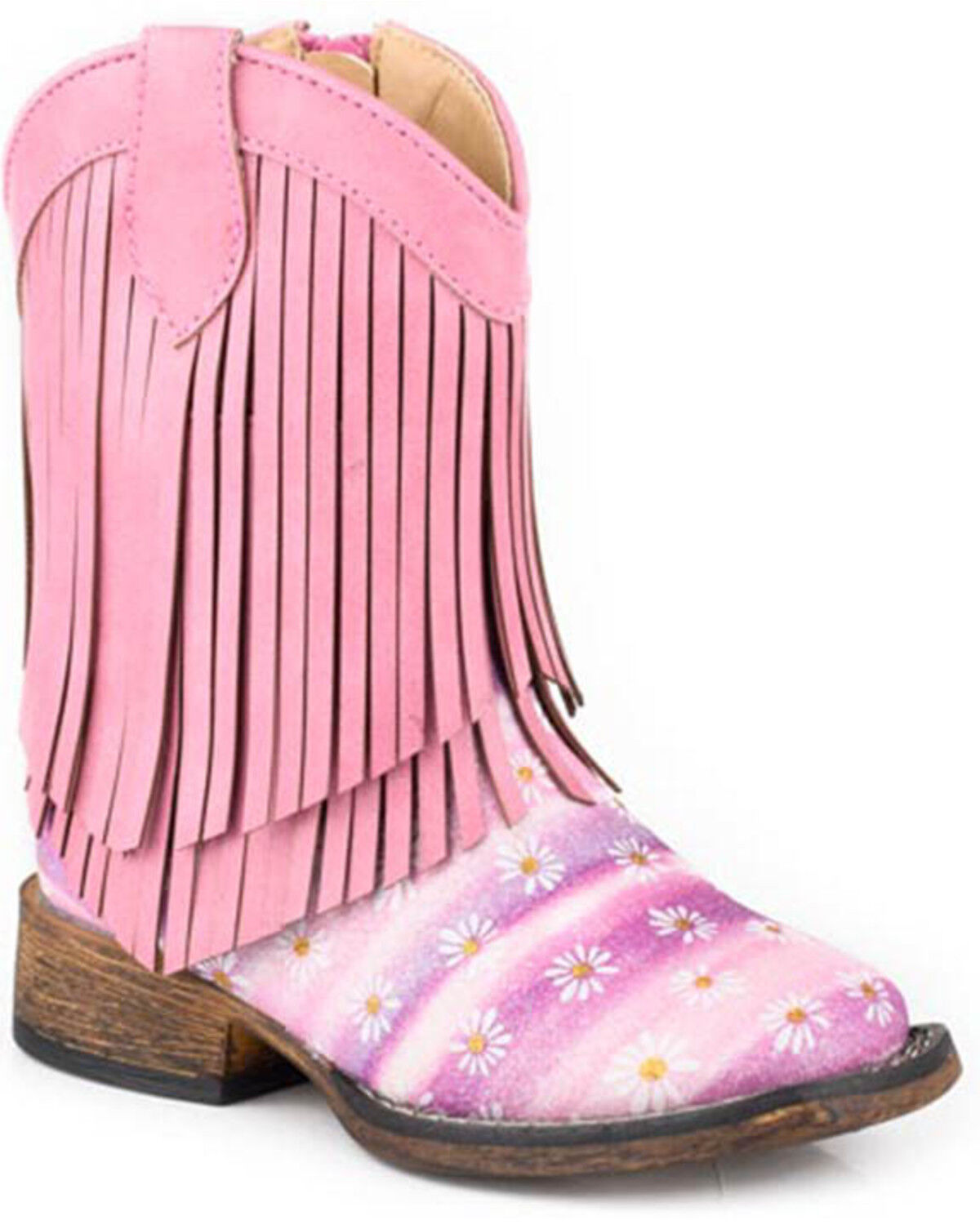 Image #1 - Roper Toddler Girls' Double Fringe Western Boots - Square Toe, Pink, hi-res