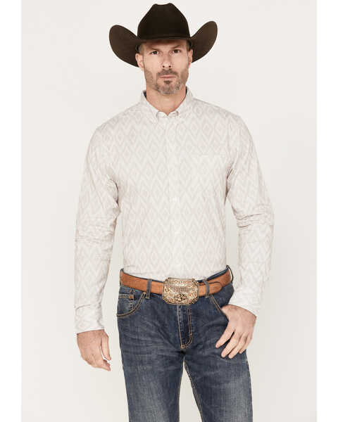 Image #1 - Cody James Men's Accent Geo Print Long Sleeve Button Down Shirt , Cream, hi-res