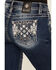 Image #2 - Miss Me Women's Dark Wash Mid Rise Geo Pocket 32" Bootcut Stretch Denim Jeans, Dark Wash, hi-res