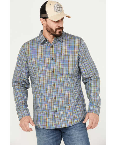 Brothers & Sons Men's Wewoka Plaid Print Long Sleeve Button-Down Western Shirt, Blue, hi-res