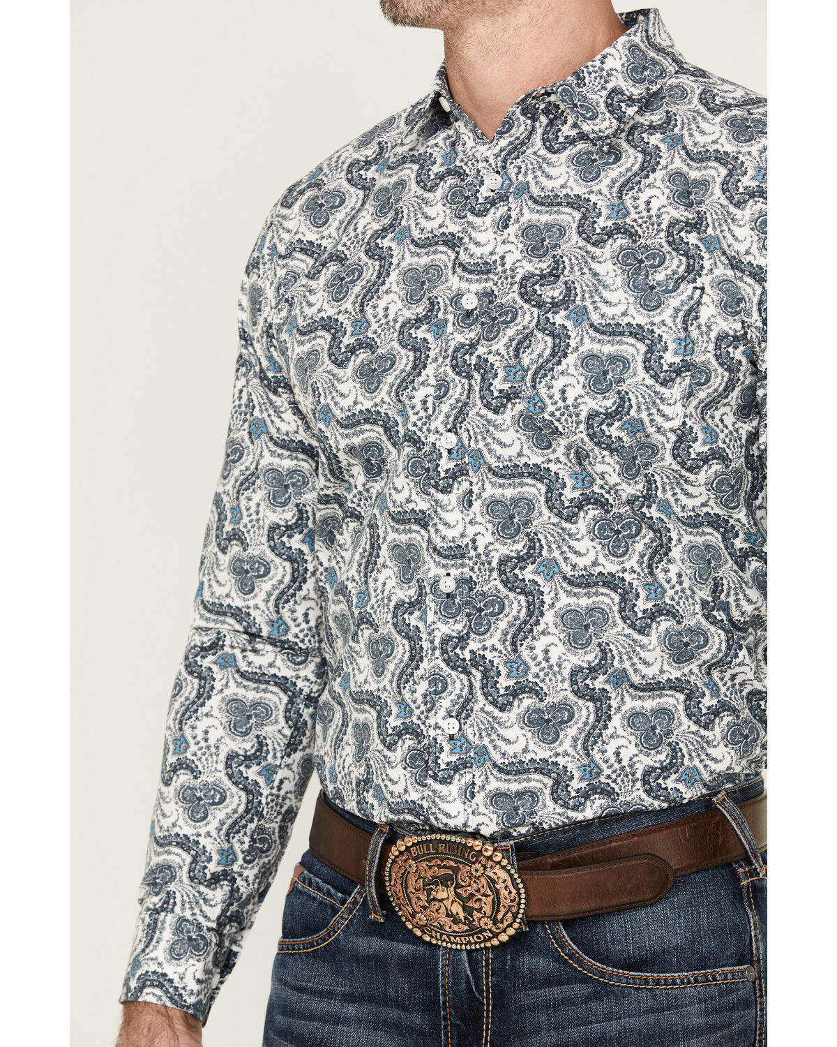 Image #3 - Gibson Men's Pop Paisley Print Long Sleeve Button-Down Western Shirt, Grey, hi-res