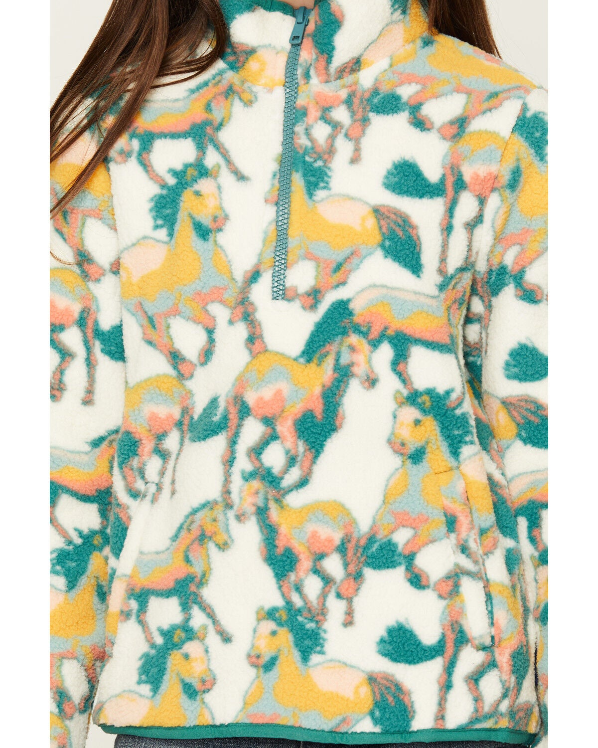 Image #3 - Wrangler Girls' Horse Print Sherpa Pullover, Multi, hi-res