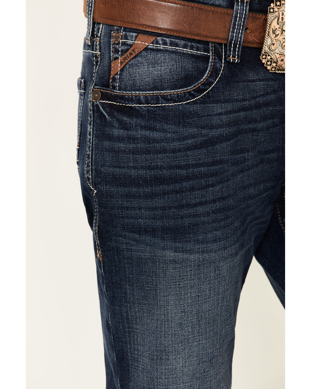 Image #5 - Ariat Men's M4 Denali Malone Dark Stretch Stackable Relaxed Straight Jeans, Blue, hi-res