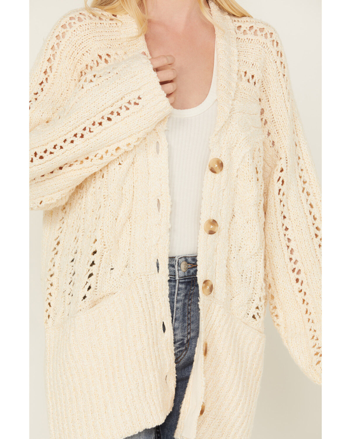 Image #3 - Free People Women's Cable Knit Button-Down Cardigan, Ivory, hi-res