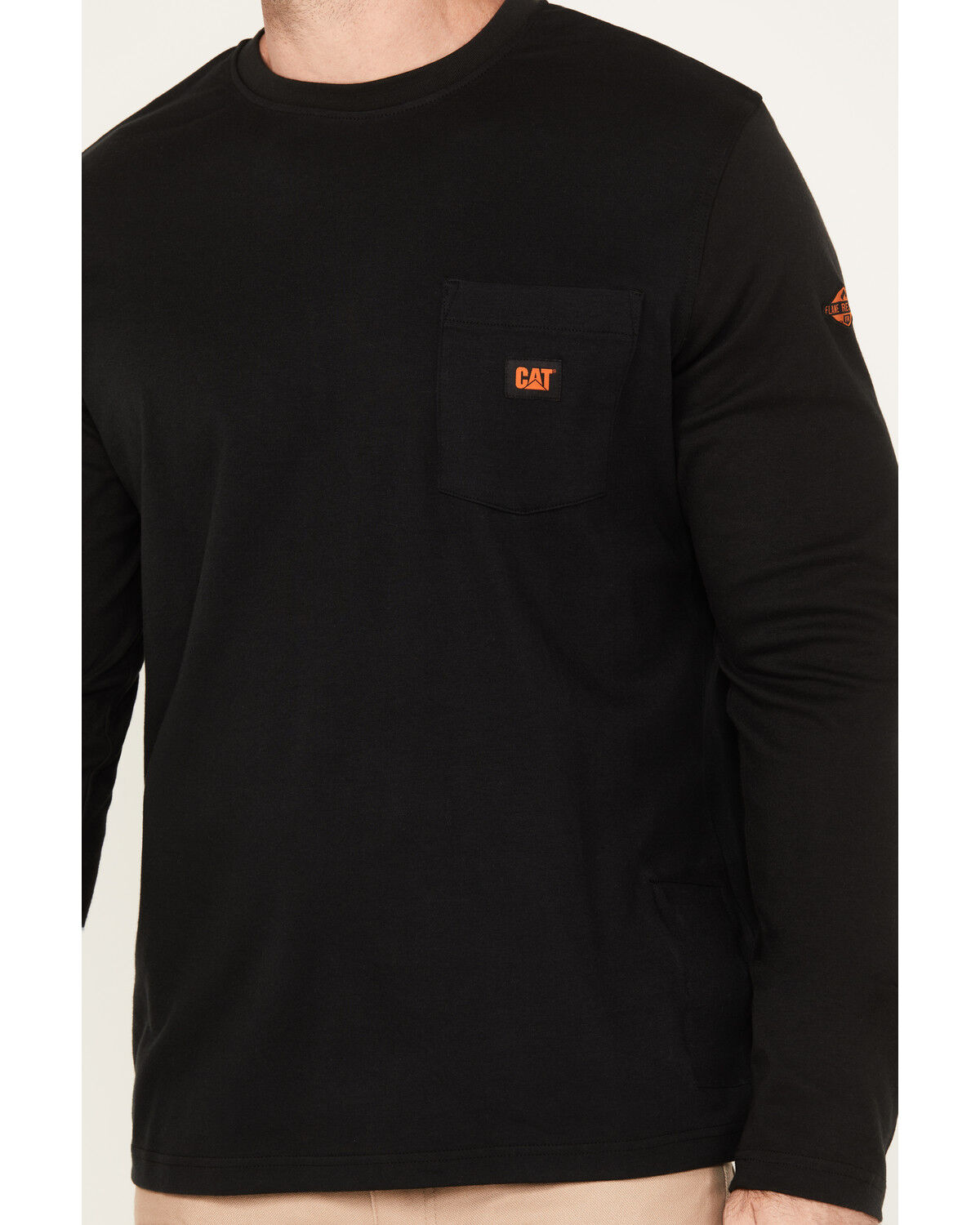 Image #3 - CAT Men's FR Long Sleeve Pocket Work T-Shirt, Black, hi-res