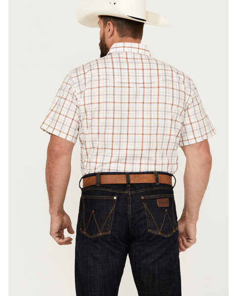 Image #4 - Wrangler Men's Wrinkle Resist Plaid Print Short Sleeve Pearl Snap Western Shirt, Brown, hi-res