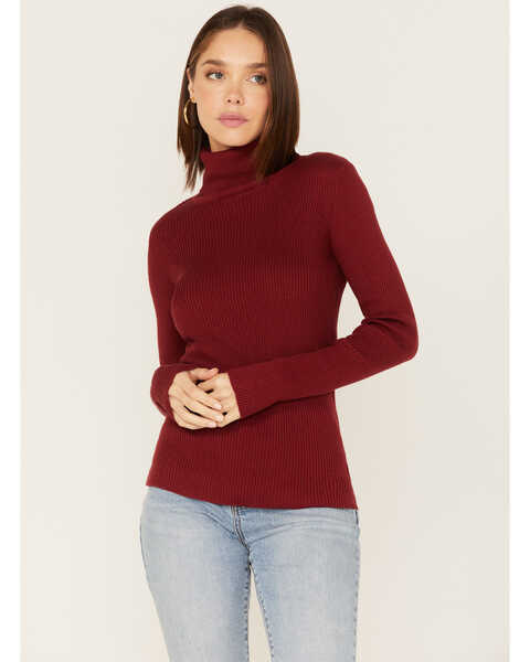 Image #1 - Cleo + Wolf Women's Ribbed Turtleneck Sweater, Ruby, hi-res