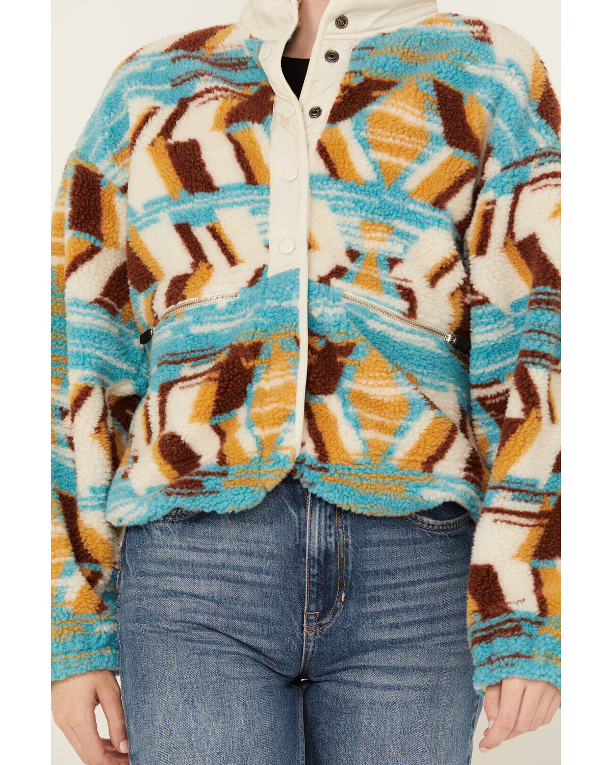 Image #3 - Panhandle Women's Abstract Print Sherpa Sweater Jacket, Multi, hi-res