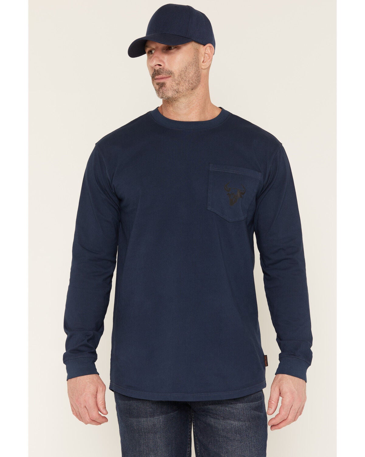 Cody James Men's FR Pocket Bull Solid Snap Long Sleeve Work Shirt, Navy, hi-res