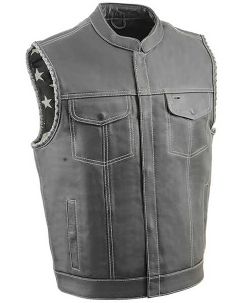 Milwaukee Leather Men's Old Glory Laced Arm Hole Concealed Carry Leather Vest - 4X, Black, hi-res