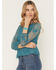 Image #2 - Shyanne Women's Embroidered Mesh Long Sleeve Button-Down Shirt, Turquoise, hi-res