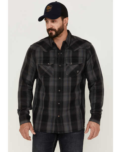 Ariat Men's Harrold Plaid Long Sleeve Snap Western Flannel Shirt  , Black, hi-res