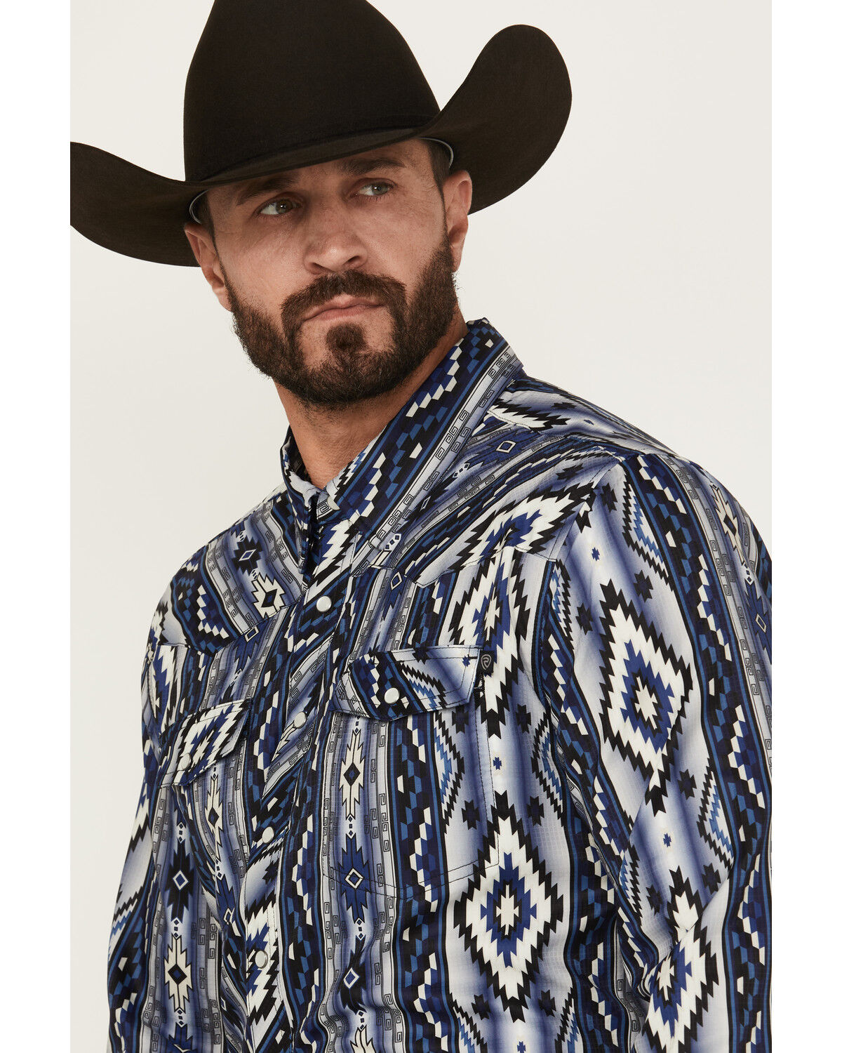 Image #2 - Rock & Roll Denim Men's Tek Southwestern Print Long Sleeve Pearl Snap Western Shirt, Blue, hi-res