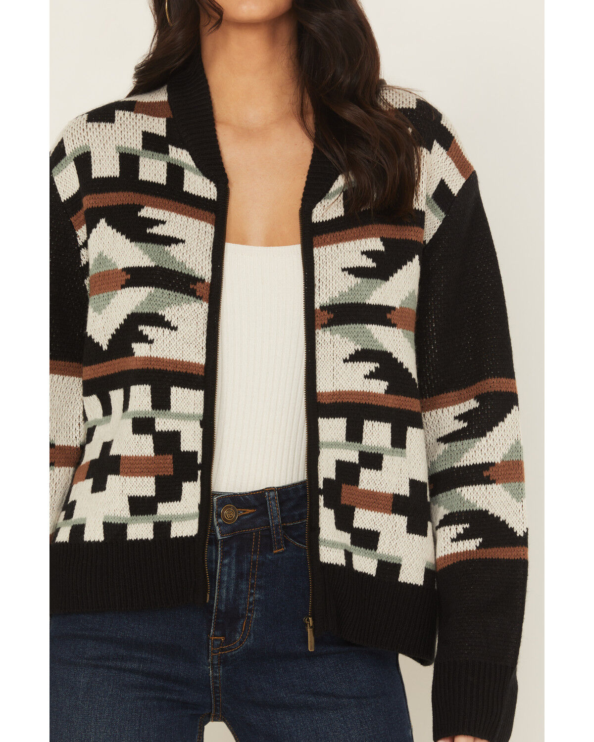 Image #3 - Wrangler Retro Women's Southwestern Print Zippered Cardigan, Black, hi-res