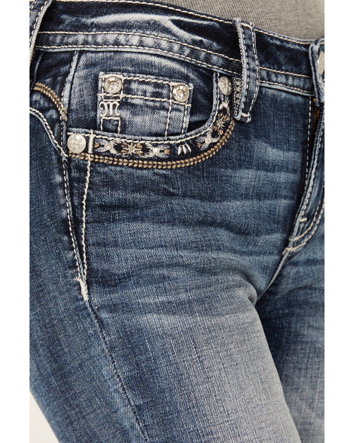 Image #4 - Miss Me Women's Dark Wash Mid Rise Skinny Stretch Denim Jeans, Dark Wash, hi-res