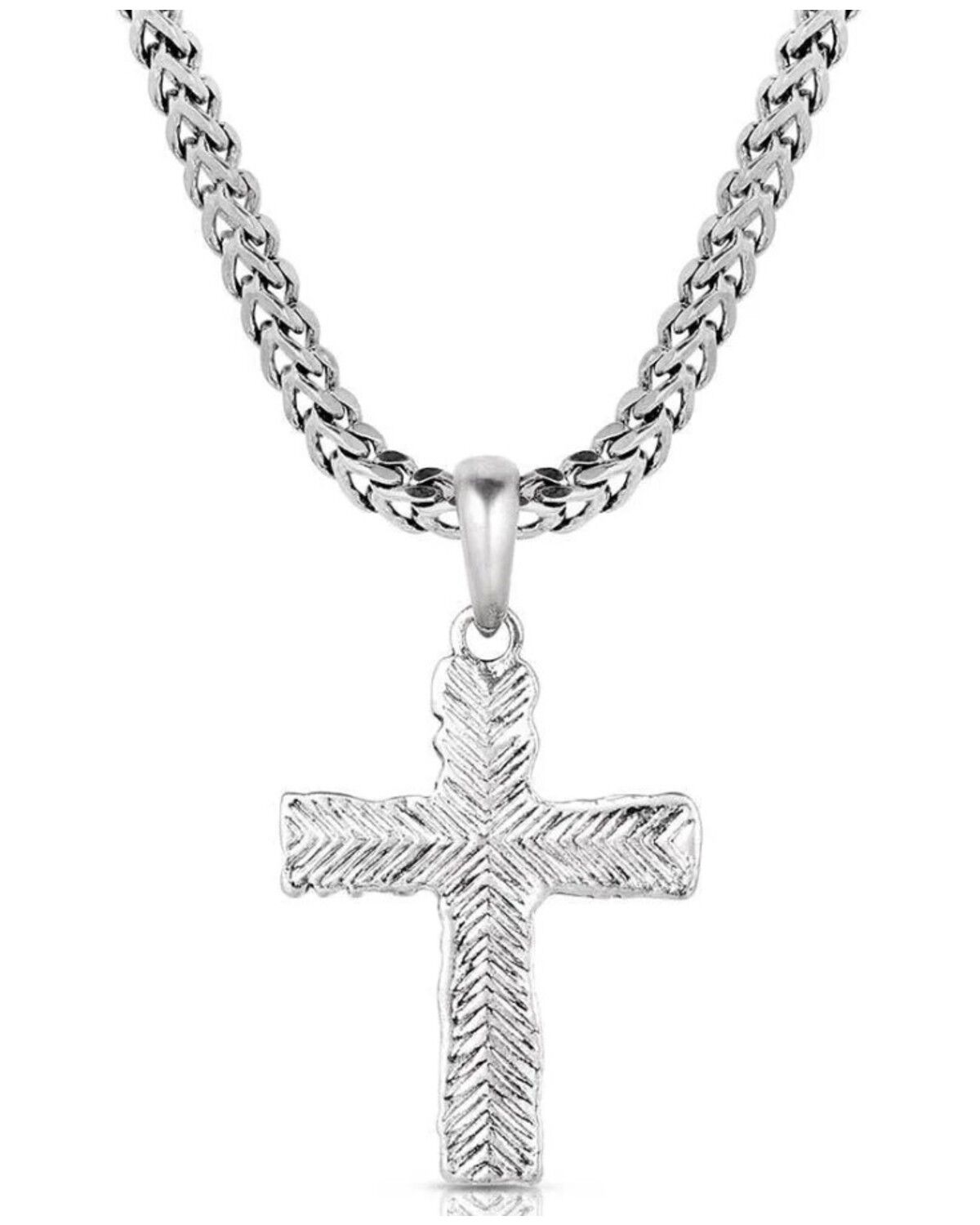 Image #2 - Montana Silversmiths Men's Roughstock Cross Necklace, Silver, hi-res