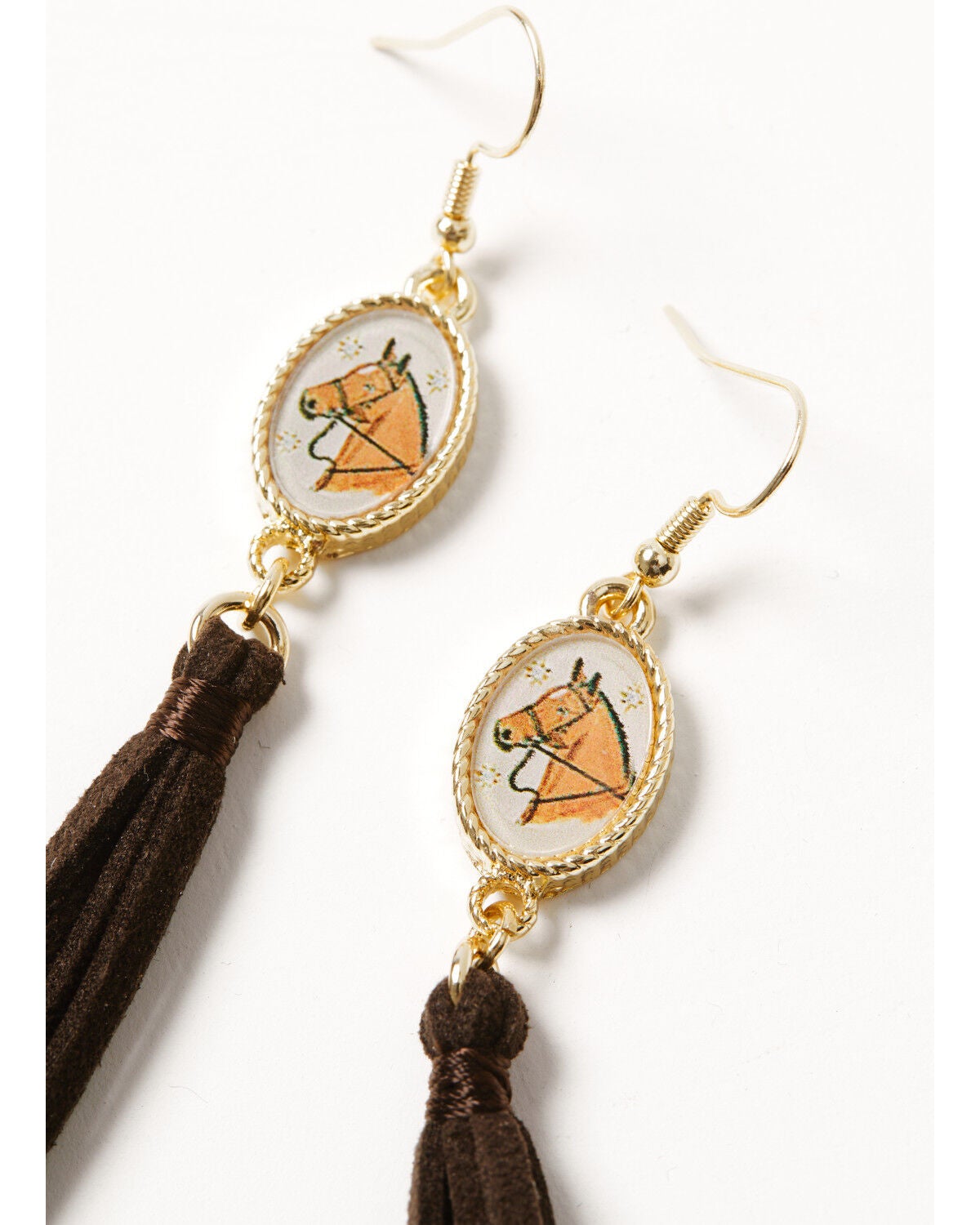Image #2 - Shyanne Women's Western Muse Horse Cameo Fringe Earrings, Gold, hi-res