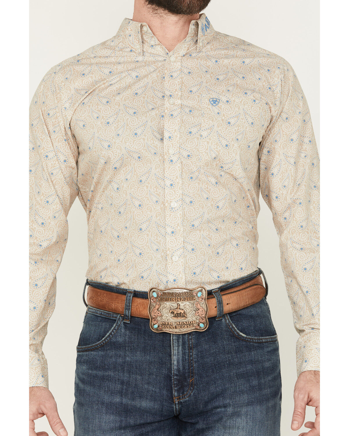 Image #3 - Ariat Men's Team Alder Paisley Print Long Sleeve Button-Down Western Shirt, Tan, hi-res