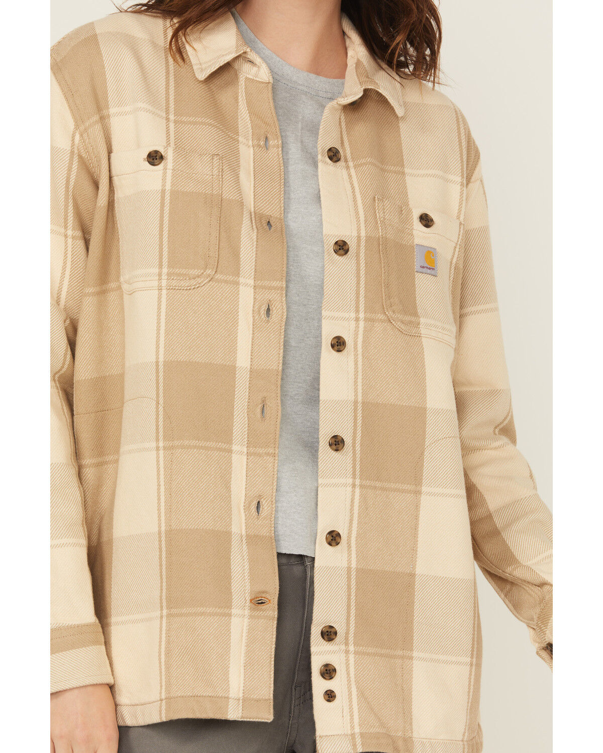 Image #3 - Carhartt Women's Rugged Flex® Loose Fit Heavyweight Duck Shacket, Oatmeal, hi-res