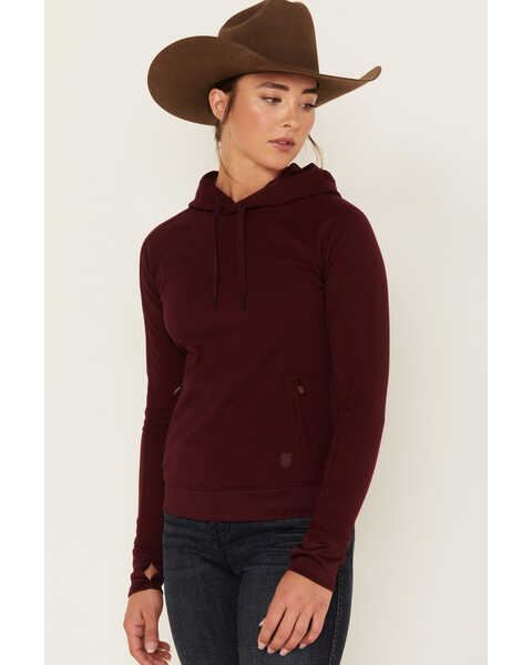 Image #2 - RANK 45® Women's Technical Waffle Knit Hooded Top, Burgundy, hi-res
