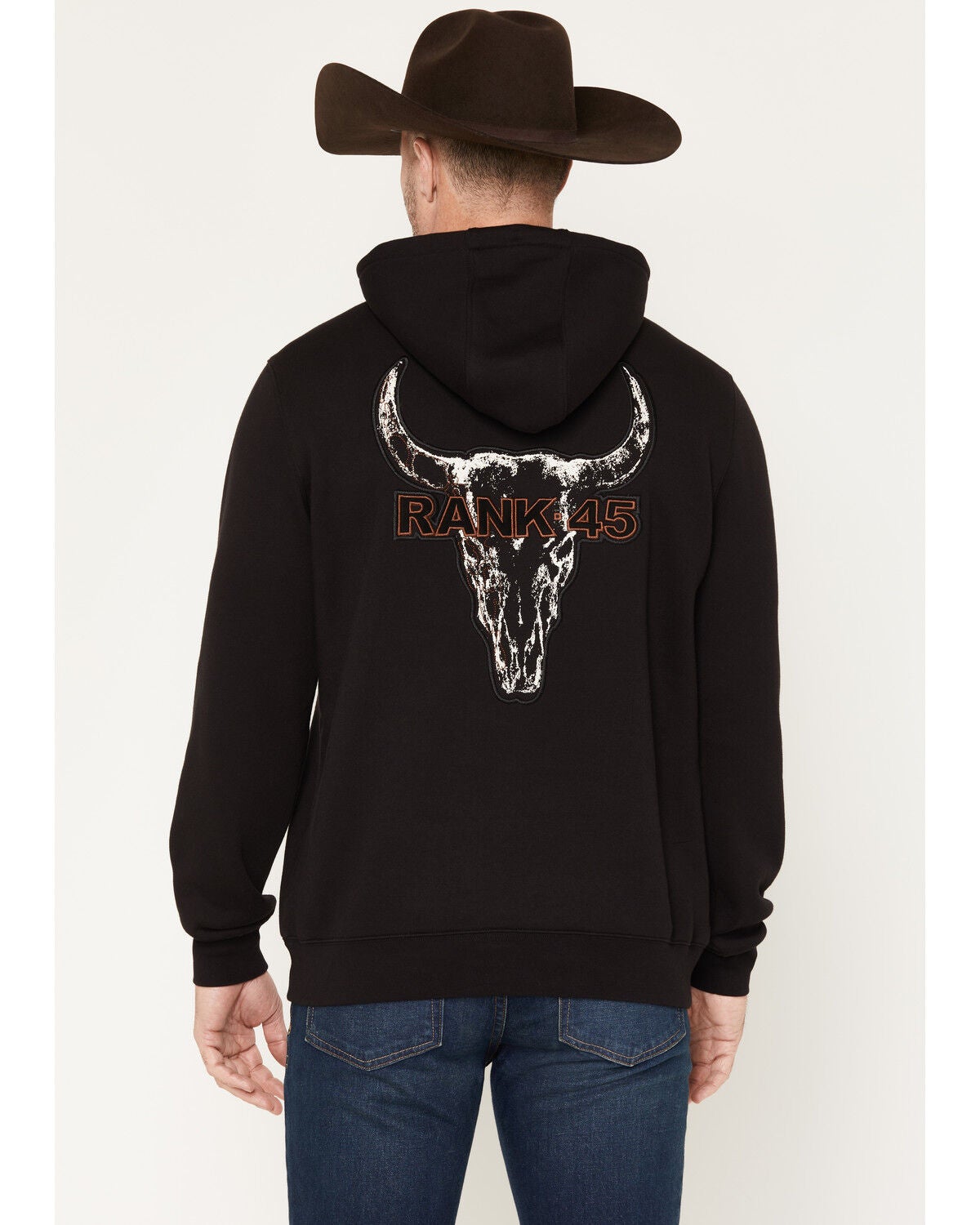 Image #1 - RANK 45&reg; Men's Desert Steer Embroidered Hooded Sweatshirt, Black, hi-res