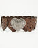 Image #1 - Shyanne Girls' Marigold Heart Plaque Leather Strap Belt, Brown, hi-res