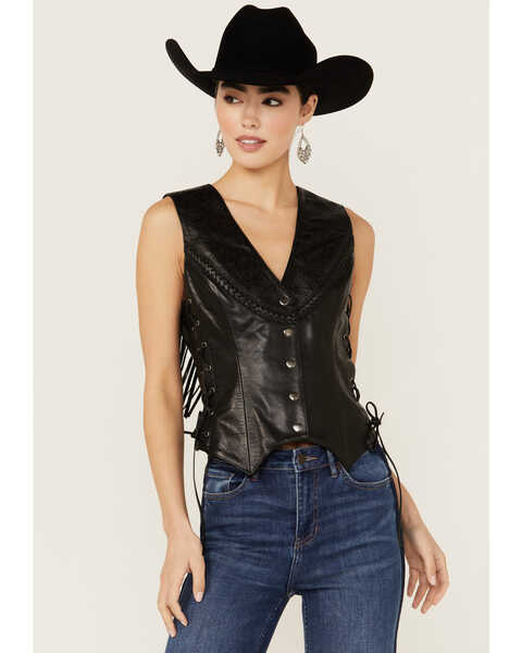 Image #1 - Idyllwind Women's Stokes Leather Vest, Black, hi-res