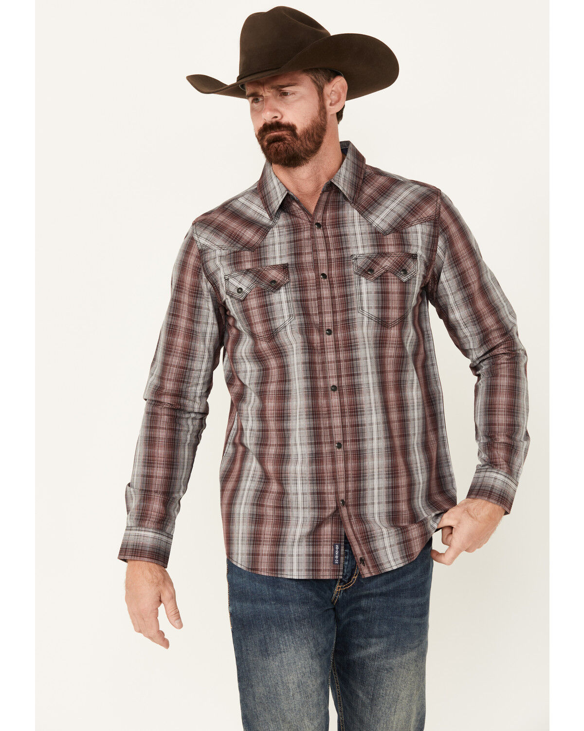 Image #2 - Moonshine Spirit Men's Ricochet Plaid Print Long Sleeve Snap Western Shirt, Purple, hi-res