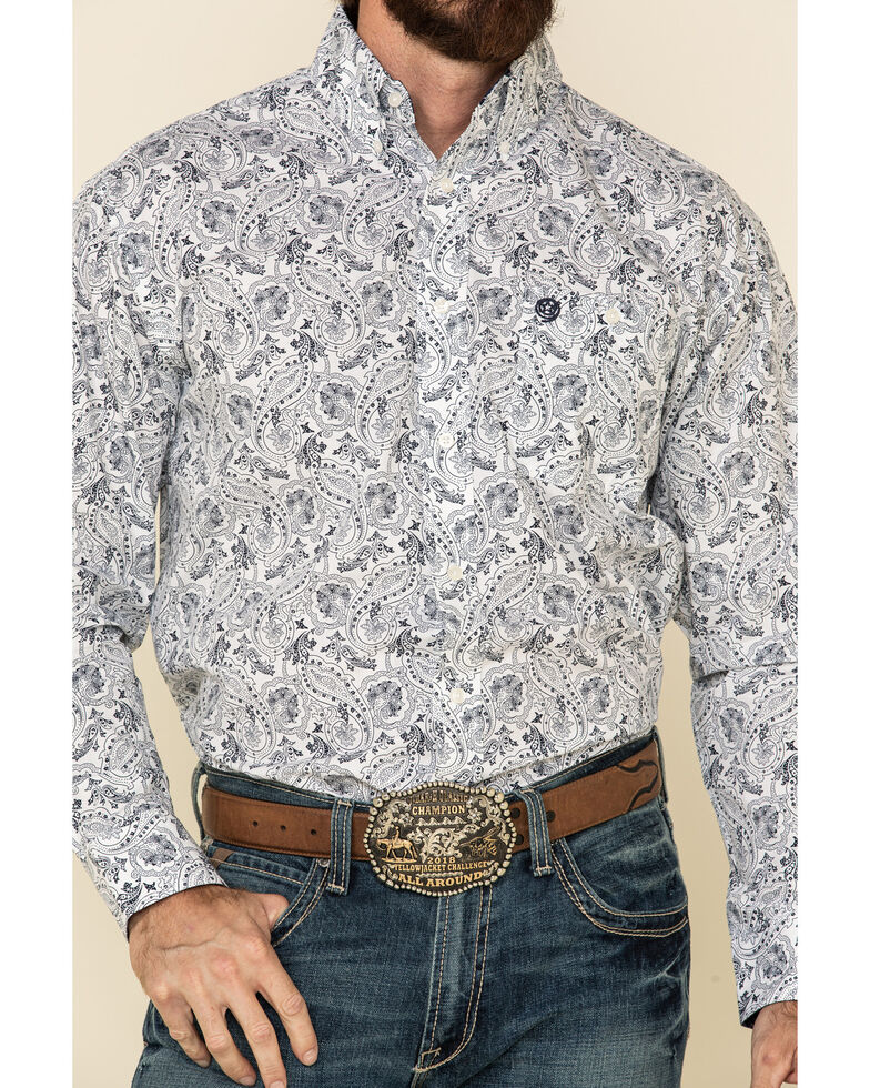 George Strait By Wrangler Men S White Paisley Print Long Sleeve Western Shirt Sheplers