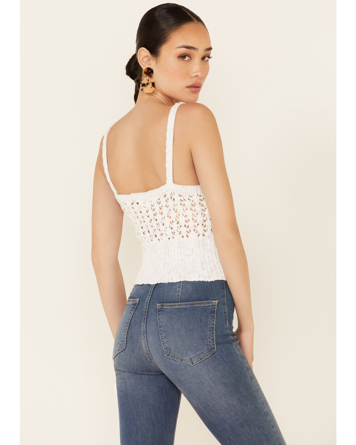 Image #4 - HYFVE Women's Ribbed Bottom Crochet Crop Cami, Cream, hi-res