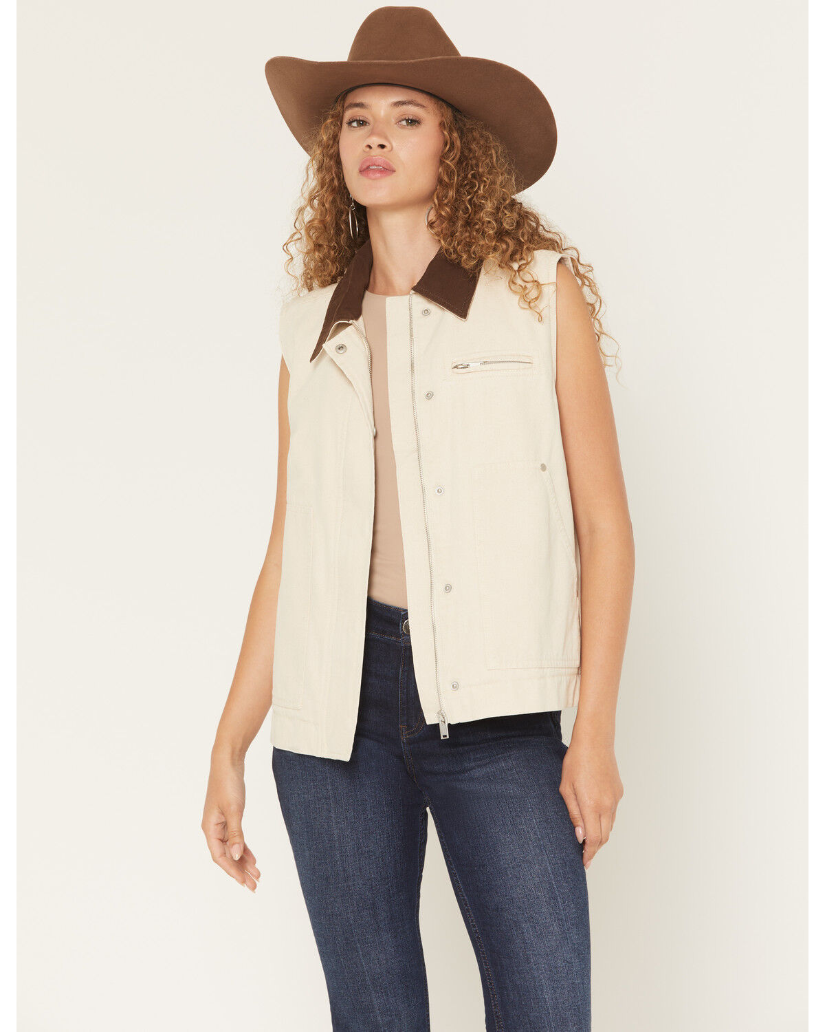 Image #1 - 26 International Women's Quilted Lined Canvas Barn Vest, Cream, hi-res