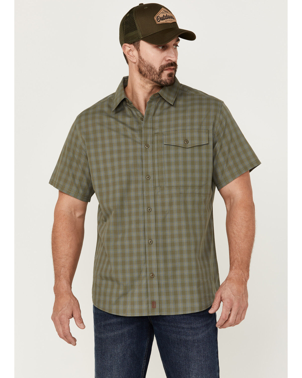 Image #1 - Brothers and Sons Men's Plaid Print Performance Short Sleeve Button Down Western Shirt, Sage, hi-res
