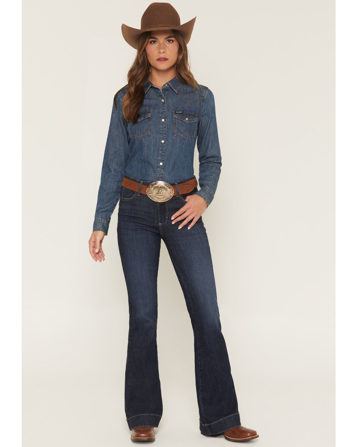 Wrangler Women's Bespoke Alexandrea Dark Wash High Rise Trouser Stretch Denim Jeans, Dark Wash, hi-res