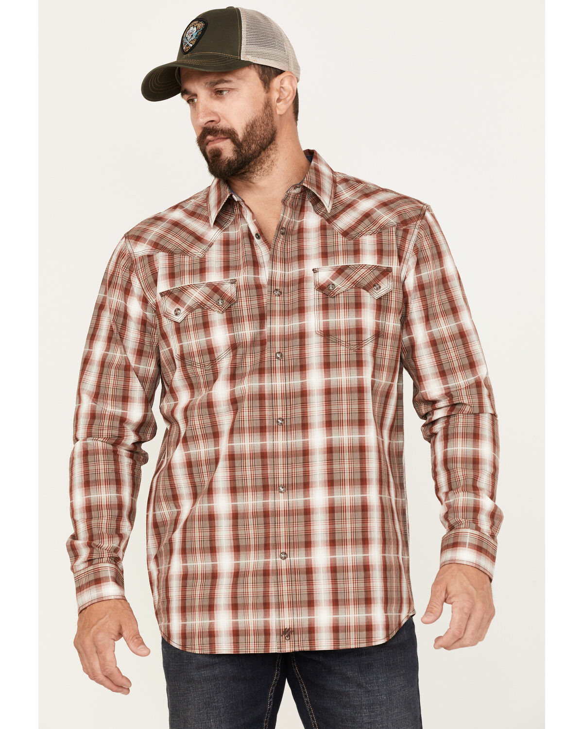 Image #2 - Moonshine Spirit Men's Rusty Gate Plaid Print Snap Western Shirt, Rust Copper, hi-res