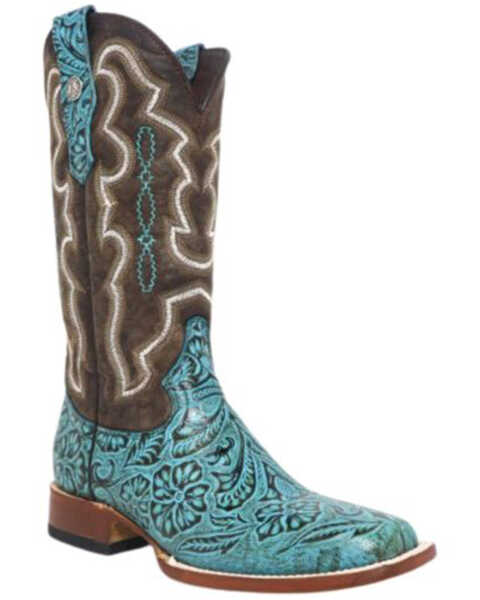 Image #1 - Tanner Mark Women's Misty Tooled Western Boots - Broad Square Toe , Turquoise, hi-res