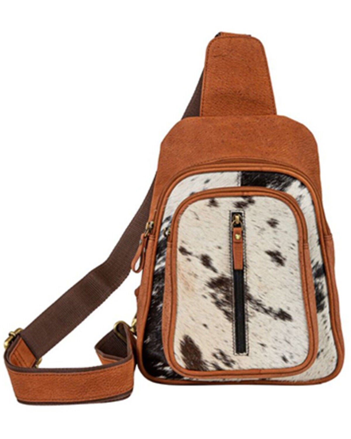 Myra Bag Women's Mountain Bend Hair-On Hide Bucket Crossbody Sling Bag, Black, hi-res