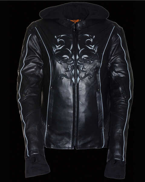 Image #4 - Milwaukee Leather Women's 3/4 Leather Jacket With Reflective Tribal Detail - 4X, , hi-res