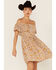 Patrons of Peace Women's Redondo Floral Print Off Shoulder Dress, Orange, hi-res