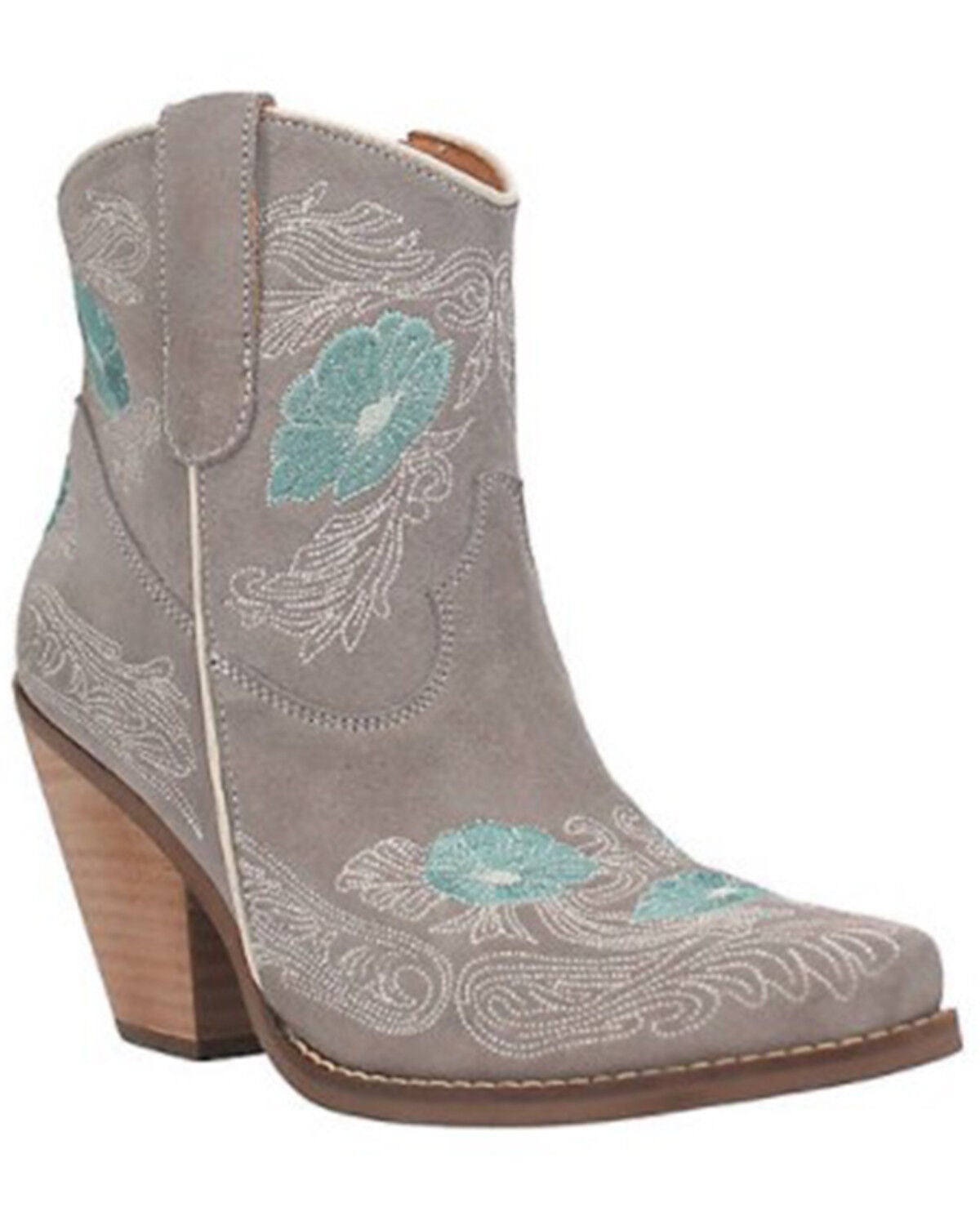 Dingo Women's Tootsie Floral Embroidered Western Fashion Booties - Snip Toe, Grey, hi-res