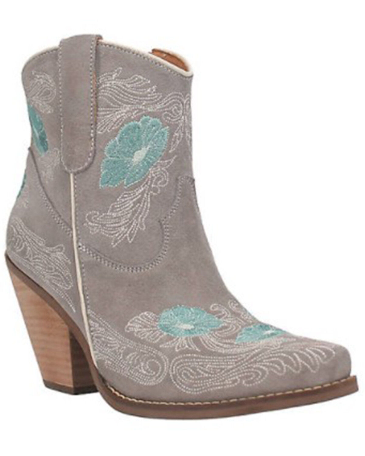 Image #1 - Dingo Women's Tootsie Floral Embroidered Western Fashion Booties - Snip Toe, Grey, hi-res
