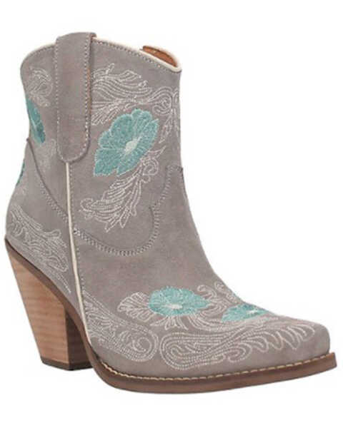 Dingo Women's Tootsie Floral Embroidered Western Fashion Bootie - Snip Toe , Grey, hi-res