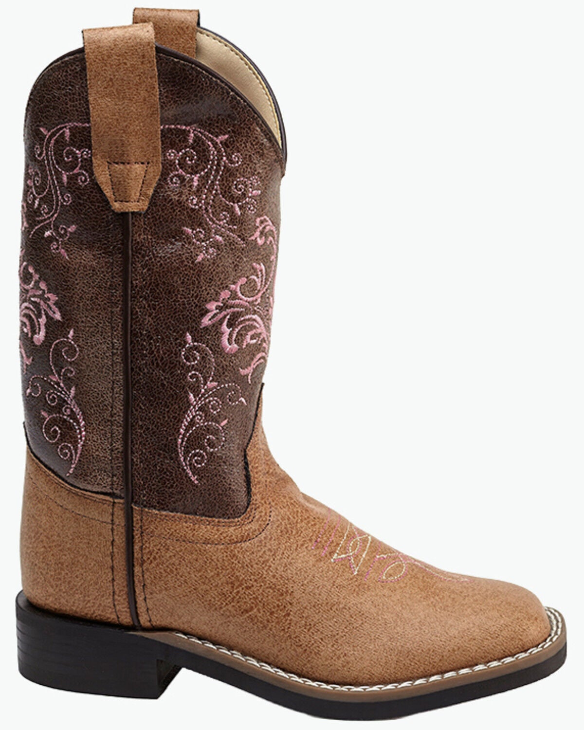 Image #2 - Old West Little Girls' Crackle Western Boots - Broad Square Toe, Tan, hi-res