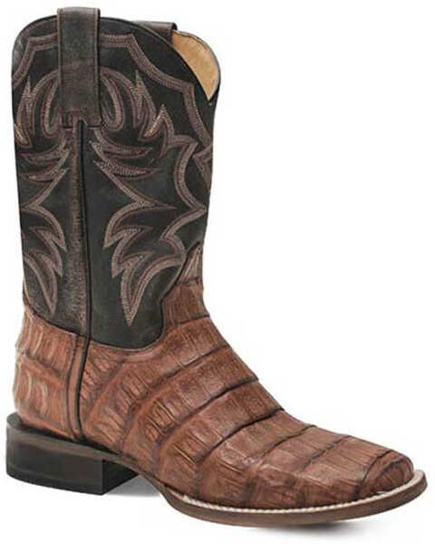 Roper Men's All In Caiman Belly Western Boots - Broad Square Toe, Tan, hi-res
