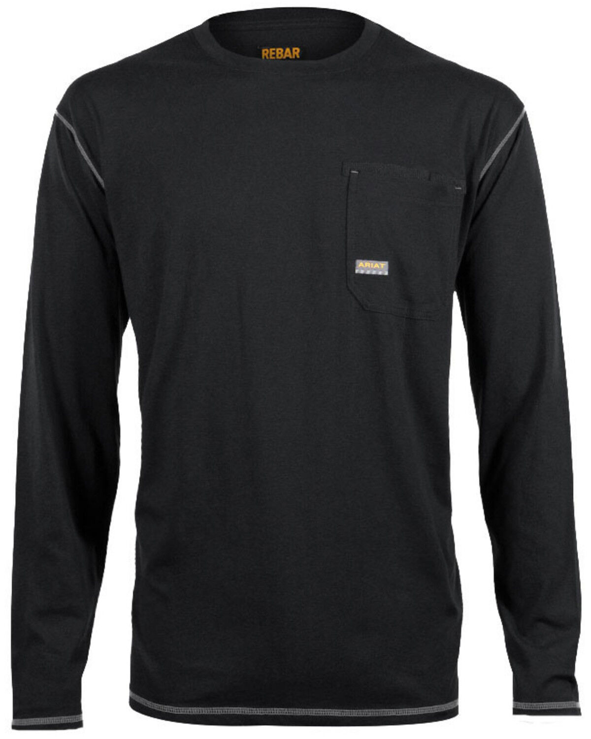 Image #1 - Ariat Men's Rebar Crew Long Sleeve Work Shirt, Black, hi-res