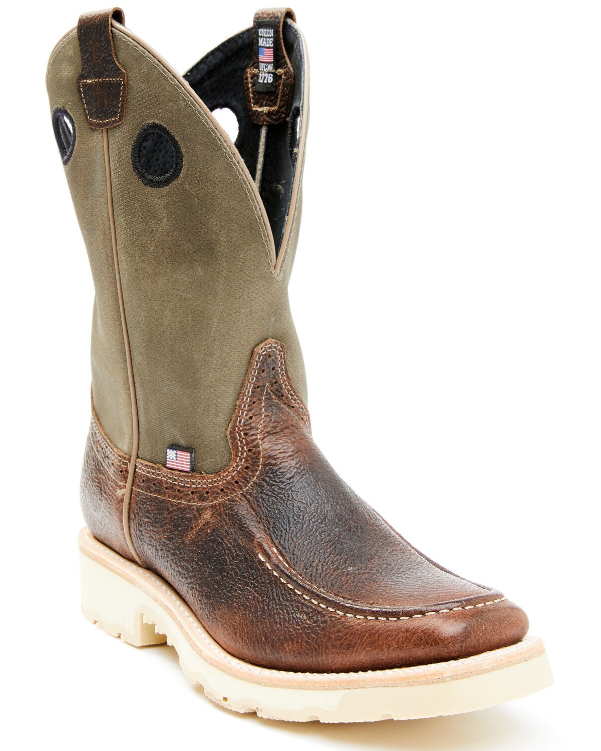 Double H Men's Domestic Roper Western Work Boots - Soft Toe, Brown, hi-res
