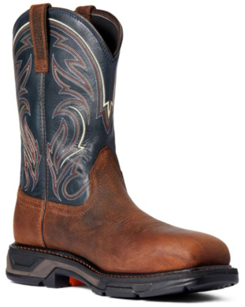 Ariat Men's Brown Oiled Rowdy & Midnight Blue Workhog XT Cottonwood Work Boot - Broad Square Toe, Brown, hi-res