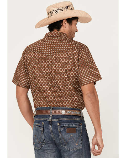 Image #4 - Cody James Men's Rabbit Foot Geo Print Short Sleeve Snap Western Shirt, Dark Brown, hi-res