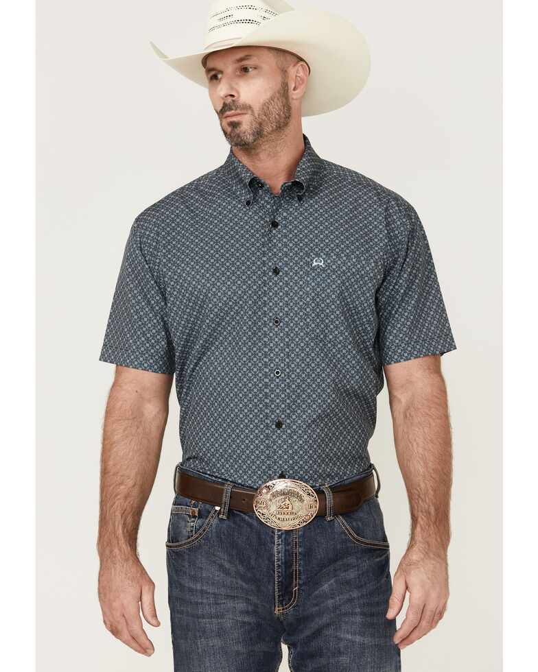 Cinch Men's Medallion Geo Print AF Short Sleeve Button-Down Western Shirt , Black, hi-res